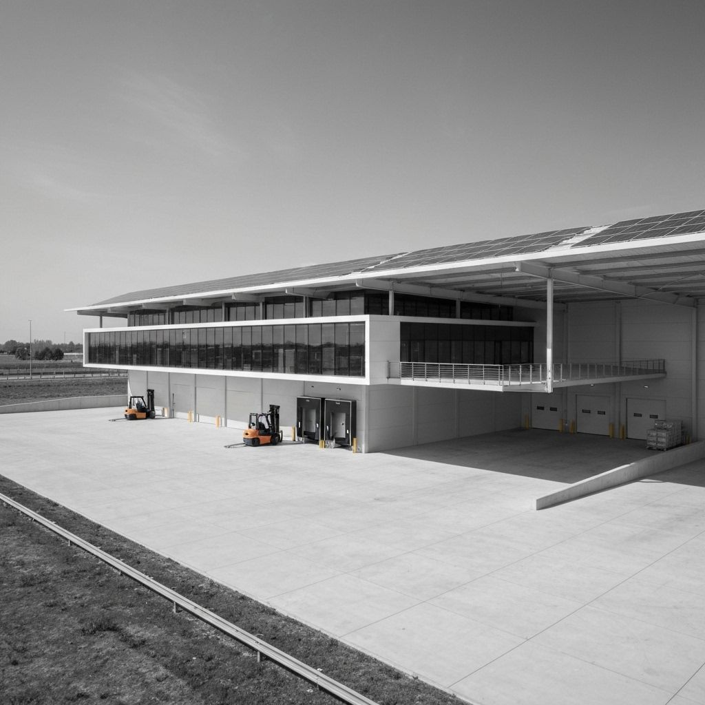 Shweta Wholesale Operations - Modern warehouse facility with solar panels and wholesale distribution